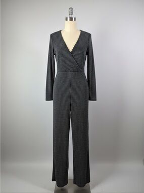 Women’s Black Metallic Ribbed Wrap Jumpsuit - Size: M